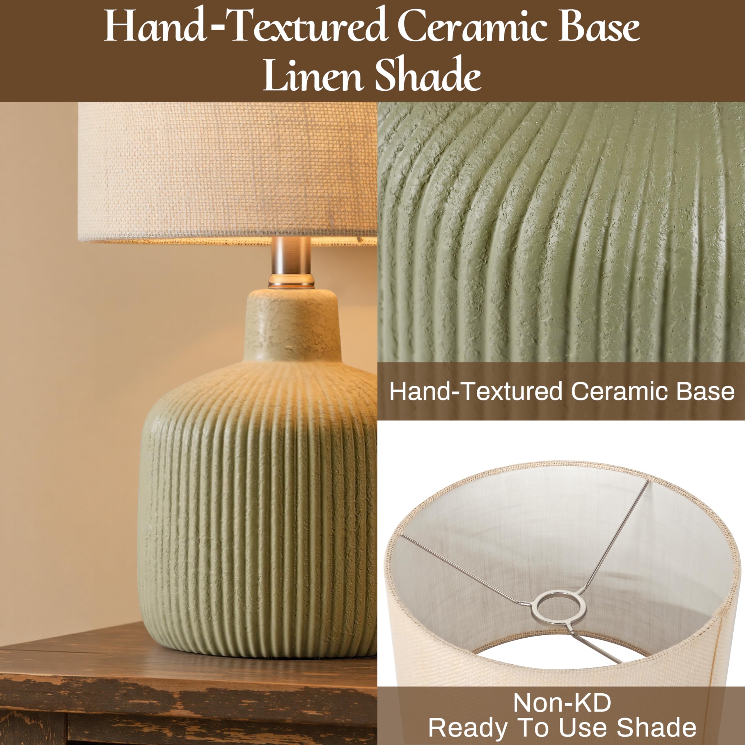 KAWOTI Ceramic Table Lamp, Oliver Green, 17.75